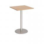 Monza square poseur table with flat round brushed steel base 800mm - beech MPS800-BS-B
