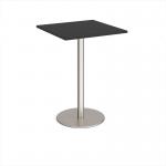 Monza square poseur table with flat round brushed steel base 800mm - Black MPS800-BS-BK