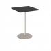 Monza square poseur table with flat round brushed steel base 800mm - Black MPS800-BS-BK