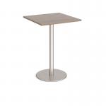 Monza square poseur table with flat round brushed steel base 800mm - barcelona walnut MPS800-BS-BW
