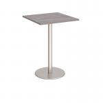 Monza square poseur table with flat round brushed steel base 800mm - grey oak MPS800-BS-GO