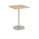 Monza square poseur table with flat round brushed steel base 800mm - kendal oak MPS800-BS-KO