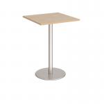 Monza square poseur table with flat round brushed steel base 800mm - kendal oak MPS800-BS-KO