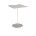 Monza square poseur table with flat round brushed steel base 800mm - Light Grey MPS800-BS-LG