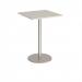 Monza square poseur table with flat round brushed steel base 800mm - Light Grey MPS800-BS-LG