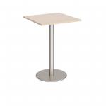 Monza square poseur table with flat round brushed steel base 800mm - maple