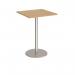 Monza square poseur table with flat round brushed steel base 800mm - oak MPS800-BS-O