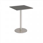 Monza square poseur table with flat round brushed steel base 800mm - Onyx Grey MPS800-BS-OG