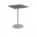 Monza square poseur table with flat round brushed steel base 800mm - Onyx Grey MPS800-BS-OG
