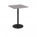 Monza square poseur table with flat round black base 800mm - grey oak