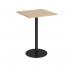 Monza square poseur table with flat round black base 800mm - kendal oak MPS800-K-KO