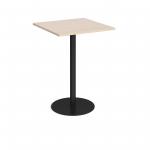 Monza square poseur table with flat round black base 800mm - maple