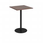 Monza square poseur table with flat round black base 800mm - walnut