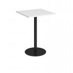 Monza square poseur table with flat round black base 800mm - white