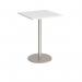 Monza square poseur table with flat round white base 800mm - made to order
