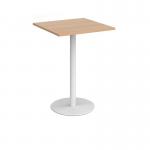 Monza square poseur table with flat round white base 800mm - beech