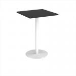 Monza square poseur table with flat round white base 800mm - Black MPS800-WH-BK