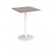 Monza square poseur table with flat round white base 800mm - barcelona walnut MPS800-WH-BW