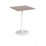 Monza square poseur table with flat round white base 800mm - barcelona walnut MPS800-WH-BW