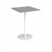 Monza square poseur table with flat round white base 800mm - grey oak MPS800-WH-GO