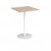 Monza square poseur table with flat round white base 800mm - kendal oak MPS800-WH-KO