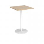 Monza square poseur table with flat round white base 800mm - kendal oak MPS800-WH-KO