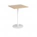Monza square poseur table with flat round white base 800mm - kendal oak