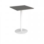 Monza square poseur table with flat round white base 800mm - Onyx Grey MPS800-WH-OG