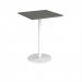 Monza square poseur table with flat round white base 800mm - Onyx Grey MPS800-WH-OG