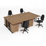Maestro starter kit for 4 people, comprising of beech desk, black frame , wooden pedestal and Vantage fabric chair with arms in black MSTR-K-B