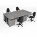 Maestro starter kit for 4 people, comprising of grey oak desk, black frame, wooden pedestal and Vantage fabric chair with arms in black MSTR-K-GO