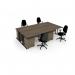 Maestro starter kit for 4 people, comprising of nebraska oak desk, black frame, wooden pedestal and Vantage fabric chair with arms in black MSTR-K-NO