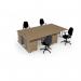 Maestro starter kit for 4 people, comprising of kendal oak desk, silver frame, wooden pedestal and Vantage fabric chair with arms in black MSTR-S-KO
