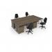 Maestro starter kit for 4 people, comprising of nebraska oak desk, silver frame, wooden pedestal and Vantage fabric chair with arms in black MSTR-S-NO