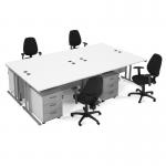 Maestro starter kit for 4 people, comprising of white desk, silver frame, wooden pedestal and Vantage fabric chair with arms in black MSTR-S-WH