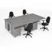 Maestro starter kit for 4 people, comprising of grey oak desk, white frame, wooden pedestal and Vantage fabric chair with arms in black MSTR-WH-GO