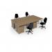 Maestro starter kit for 4 people, comprising of kendal oak desk, white frame, wooden pedestal and Vantage fabric chair with arms in black MSTR-WH-KO