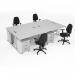 Maestro starter kit for 4 people, comprising of white desk, white frame, wooden pedestal and Vantage fabric chair with arms in black MSTR-WH-WH
