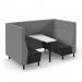 Muse 4 person fabric booth with white table, black legs and upholstered in black seats with grey backs and infill MUS-POD02-K-SG