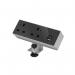 The photograph shows a sleek, modern power module with a silver and black color scheme. It has two double sockets, one with a 30W USB-C and the other with a 27W USB-A. This compact appliance is practical and stylish.