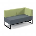 Nera modular soft seating double bench with back and left arm and black frame - elapse grey seat with endurance green back NERA-D-BBLA-K-EG-EN