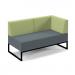 Nera modular soft seating double bench with back and left arm and black frame - elapse grey seat with endurance green back