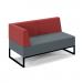 Nera modular soft seating double bench with back and left arm and black frame - elapse grey seat with extent red back