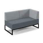 Nera modular soft seating double bench with back and left arm and black frame - elapse grey seat with late grey back NERA-D-BBLA-K-EG-LG