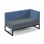 Nera modular soft seating double bench with back and left arm and black frame - elapse grey seat with range blue back NERA-D-BBLA-K-EG-RB
