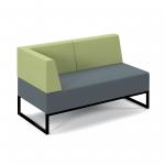 Nera modular soft seating double bench with back and right arm and black frame - elapse grey seat with endurance green back NERA-D-BBRA-K-EG-EN