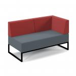 Nera modular soft seating double bench with back and right arm and black frame - elapse grey seat with extent red back NERA-D-BBRA-K-EG-ER