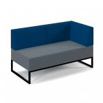 Nera modular soft seating double bench with back and right arm and black frame - elapse grey seat with maturity blue back NERA-D-BBRA-K-EG-MB