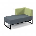 Nera modular soft seating double bench with left hand back and arm and black frame - elapse grey seat with endurance green back NERA-D-BLA-K-EG-EN