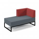 Nera modular soft seating double bench with left hand back and arm and black frame - elapse grey seat with extent red back NERA-D-BLA-K-EG-ER
